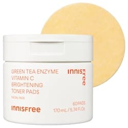 innisfree green tea enzyme vitamin c brightening exfoliating toner pads